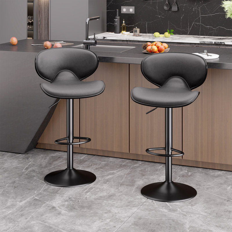 Ensemble de 2 tabourets de bar, tabourets de bar en similicuir avec dossier, tabourets de comptoir pivotants avec repose-pieds, tabourets de cuisine réglables pour la cuisine et les bars