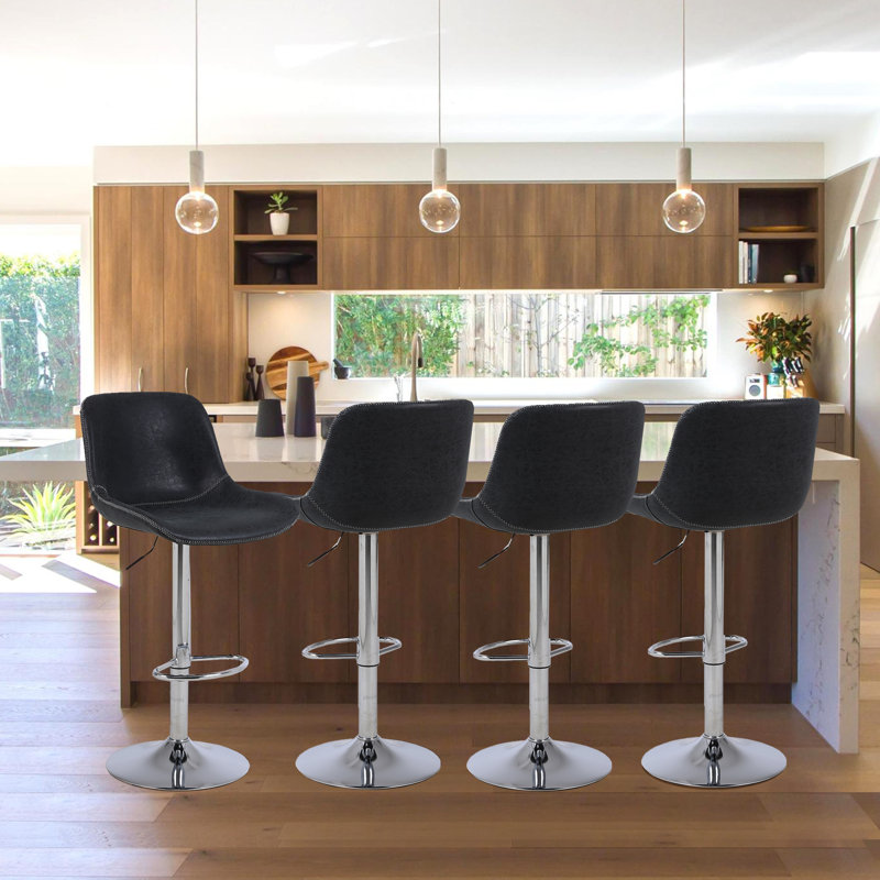 Swivel Upholstered Adjustable Height Counter Stool with Metal Frame, Black, 4