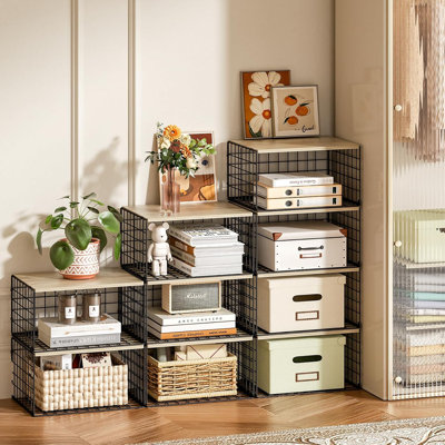 3‑Pack Stackable Closet Organizer with Wood Top – Durable Metal Wire Storage Bins, Space‑Saving Shelf System for Clothes, Accessories, Bedroom, Entryway, Laundry Room