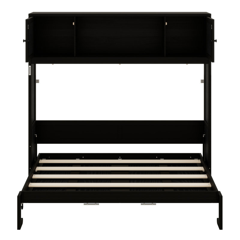 Lit escamotable avec armoires de rangement, Noir
