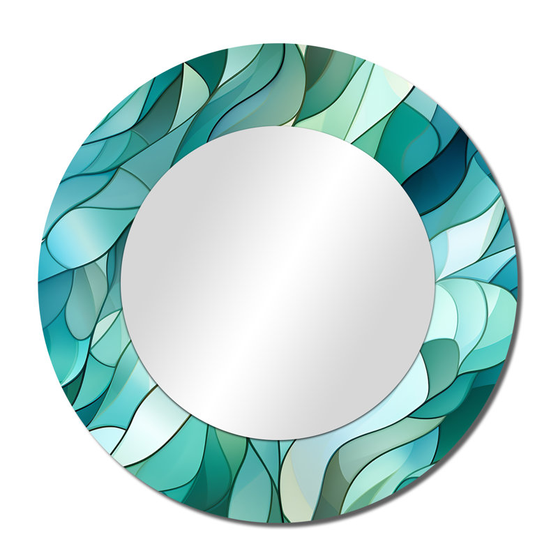 Seaglass Mosaic Emerald Coastal Pattern - Abstract Wall Mirror, Modern Decorative Mirror, Printed Metal Art, 36" x 36", Round