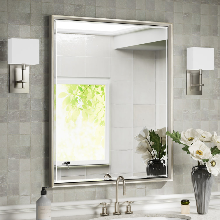 Lohoski Rectangle Wall Mounted Mirror with Aluminum Metal Frame, Beveled Decorative Thin Framed Accent Mirror, Horizontal and Vertical