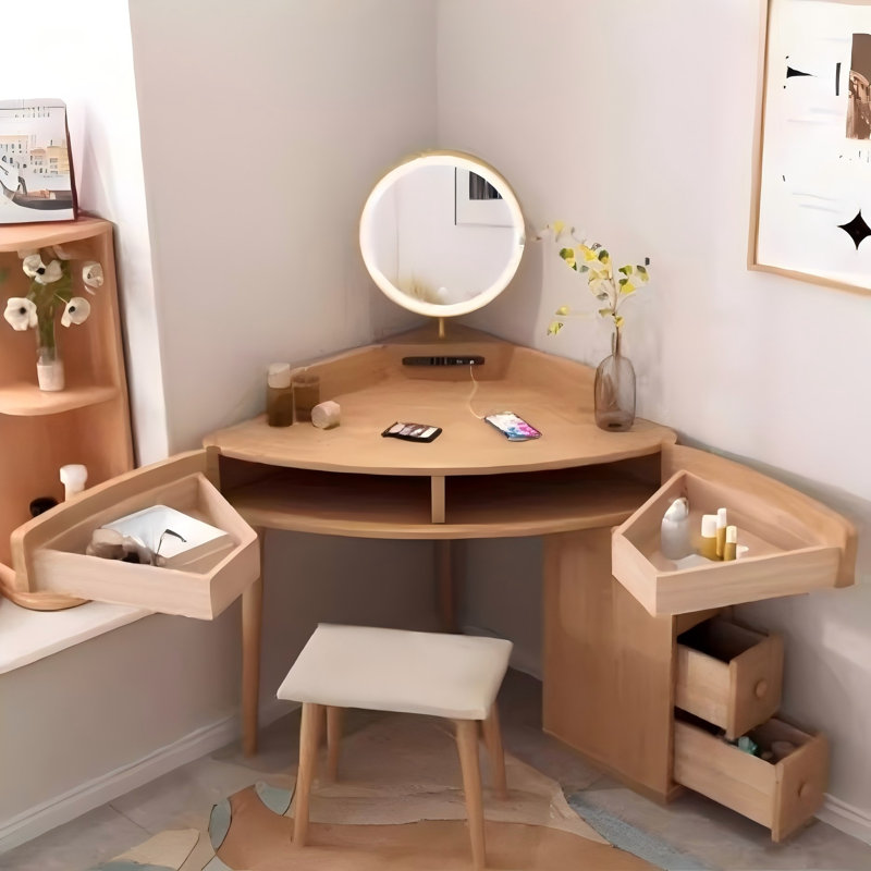 Modern Minimalist Natural Wood Small Triangle Vanity Table