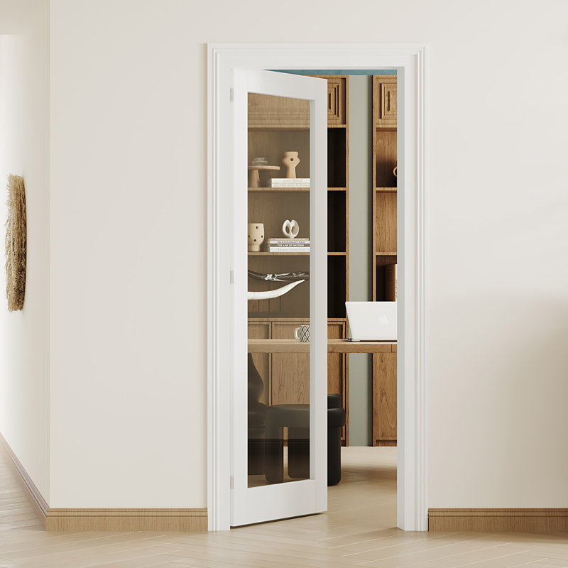 Porte de garde-manger en verre transparent Prehung Style 1 Lite avec cadre assorti - Panneau de porte en panneau de fibres à densité moyenne blanc