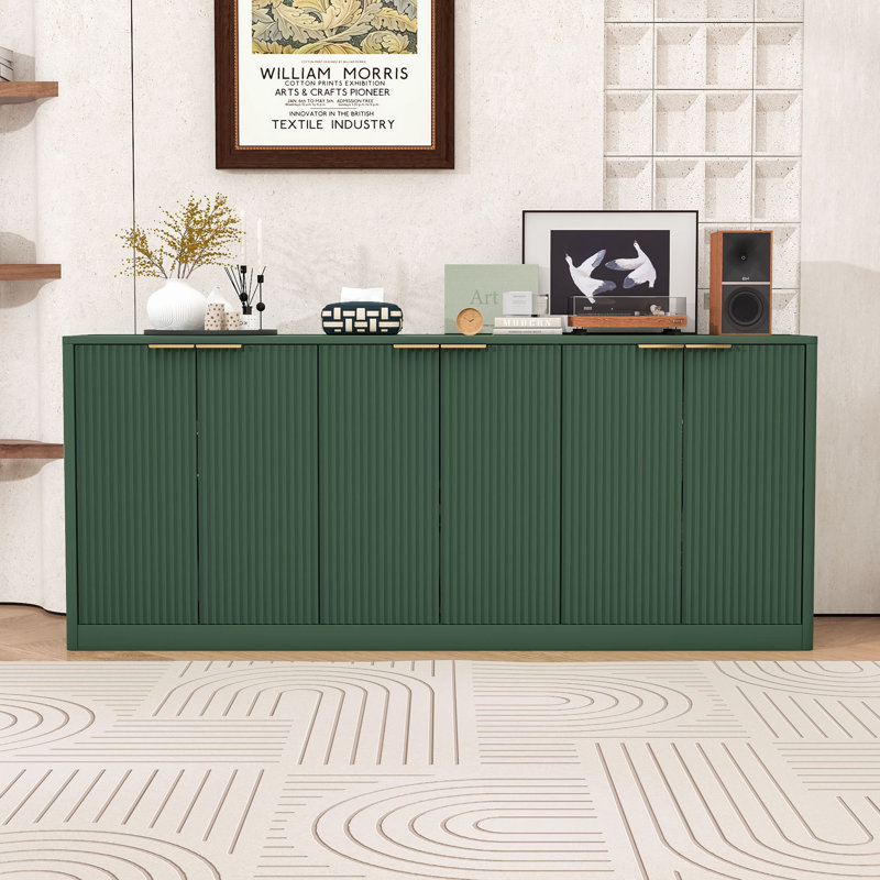 Modern Wave Design 6-Door Sideboard Buffet Cabinet with Spacious Storage, Green