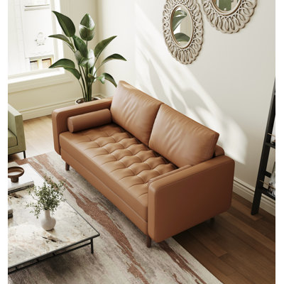 Bridgeview Leather Mid Century Modern Upholstered Square Arm Sofa or Loveseat