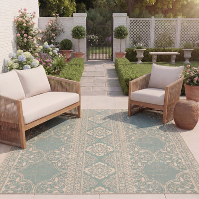 Danya Cream/Aqua Indoor/Outdoor Area Rug