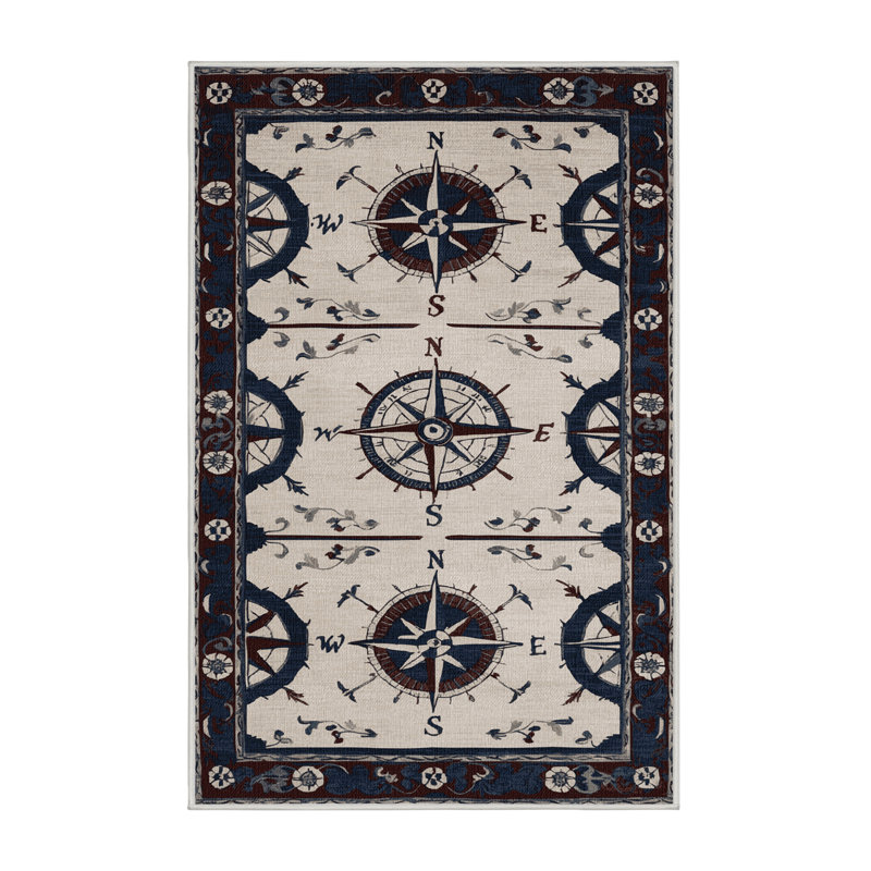 Washable Wind rose designs Nautical Area Rug, Runner 2' x 4'