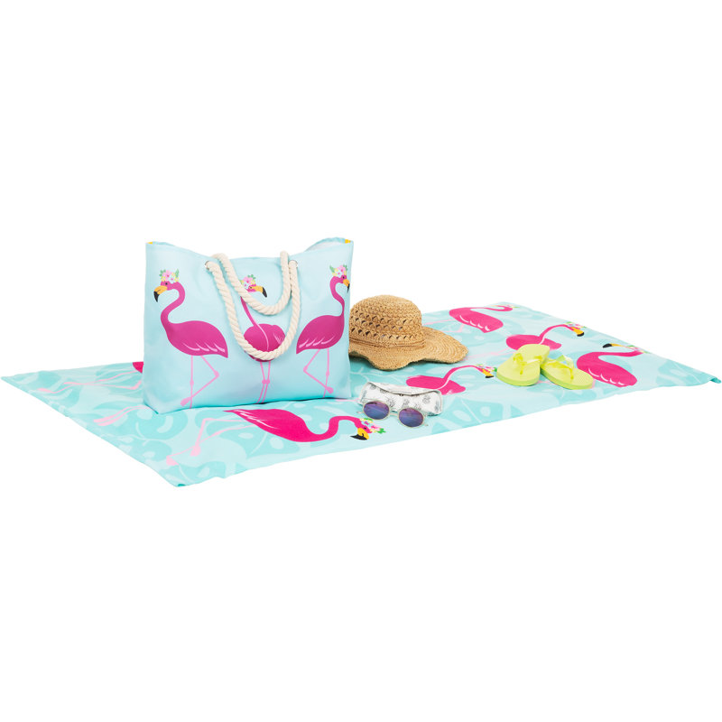  Serviette de plage flamants roses et feuilles