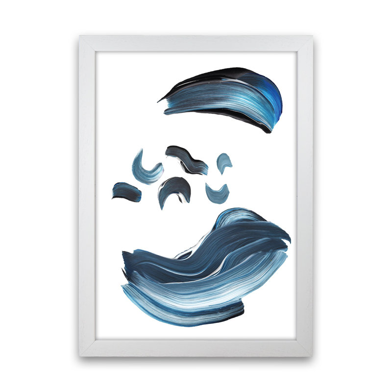 Dark Blue and Grey Paint Strokes 1 Piece Wall Art, 29.7cm H x 21cm W x 3cm D, White Framed