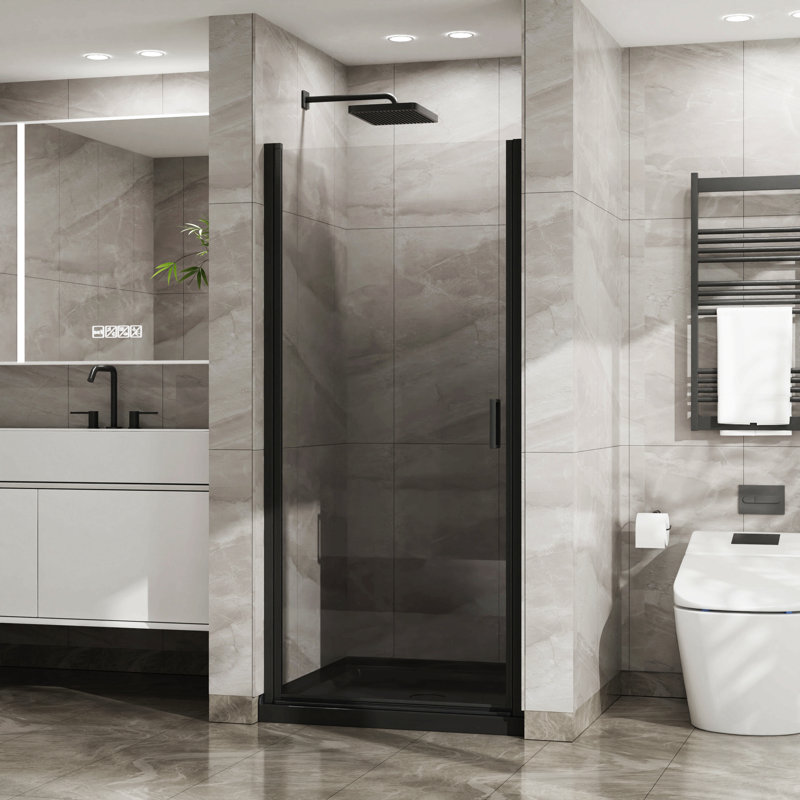 Porte de douche pivotante 34 po x 72 po, porte de douche en verre trempé épais de 1/4 po, conception semi-sans cadre