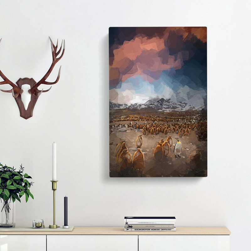 King Penguins & Mountains In Abstract - Wrapped Canvas, 50cm H x 35cm W x 3cm D