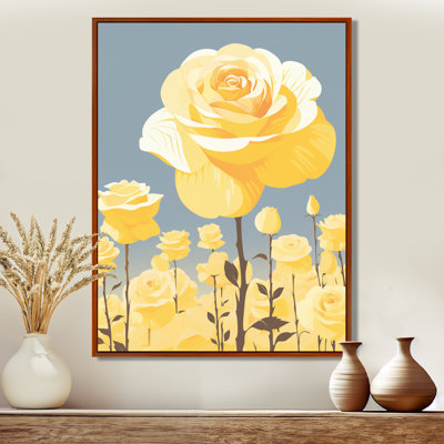 Art mural jaune sur fond de roses jaunes