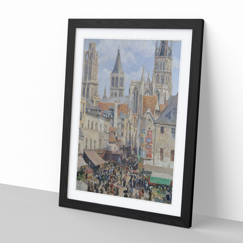 The Old Market at Rouen by Camille Pissarro - Framed Print, 65cm H x 48cm W x 2cm D, Black Framed