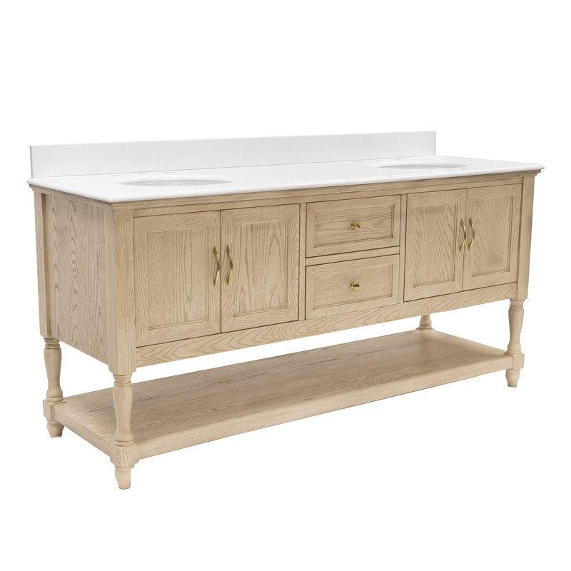 Hampton 72" Double Bathroom Vanity Set, Engineered White, Greige Oak