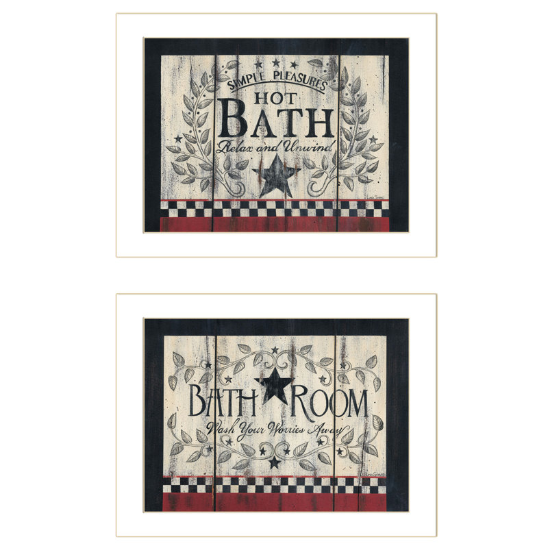 «Hot Bath», vignette 2 pièces par Linda Spivey, cadre blanc