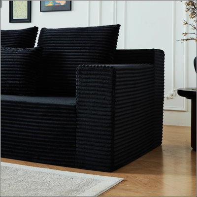 Canapé modulaire profond en velours côtelé avec porte-gobelets