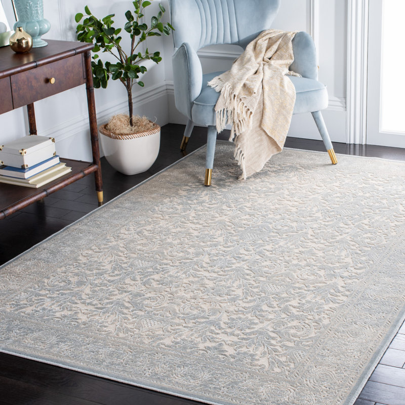 Orville Oriental Cream/Blue Area Rug, Rectangle 5'3" x 7'6"