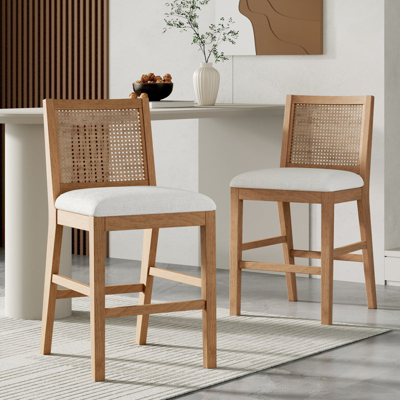 Tabourets de comptoir Calista, Coussin gris / structure naturelle