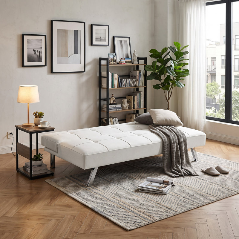 Canapé-lit convertible en tissu, futon multifonctionnel pliant pour salon, beige, Beige
