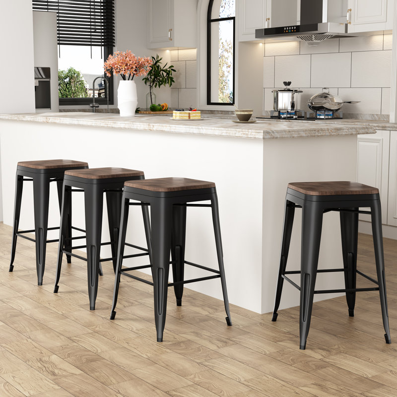Hartung Counter Stool with Metal Frame, Counter Stool (24” Seat Height), Black