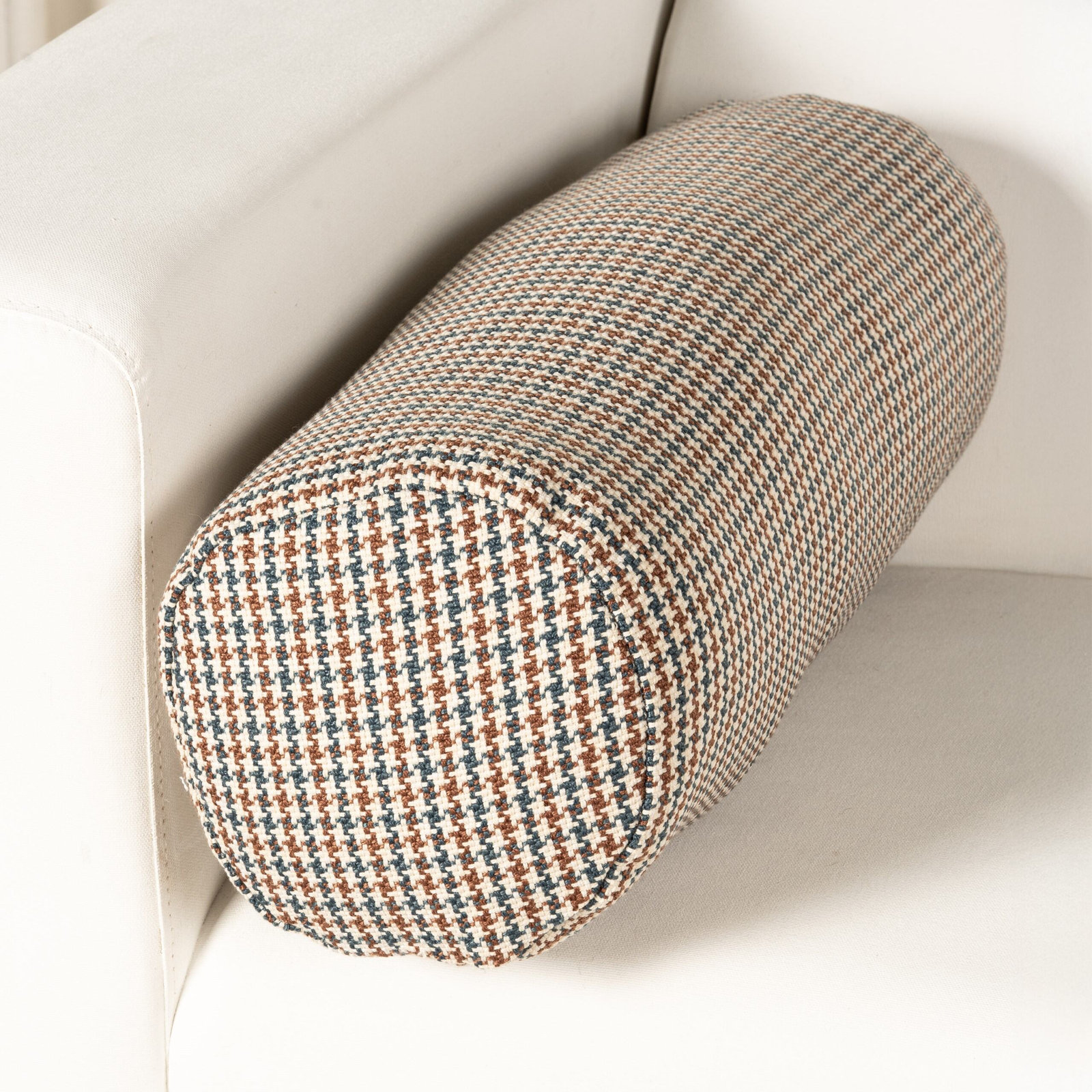 Hansah Pillow, Polyester, Prussian Geometric 1, Bolster 8"H x 21"W