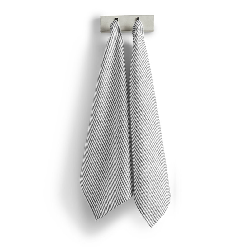 Narrow Striped Linen Kitchen Towel, Black and White