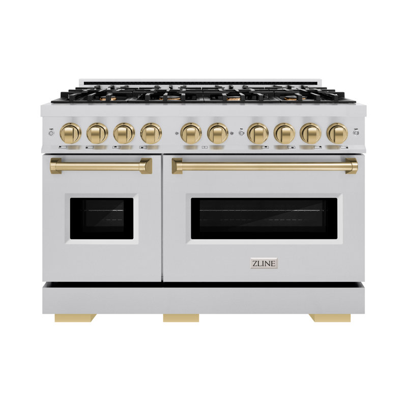 ZLINE Autograph 48" Classic DuraSnow Gas Range w/ 8 Burners & Bronze Accents, Stainless Steel, Champagne Bronze