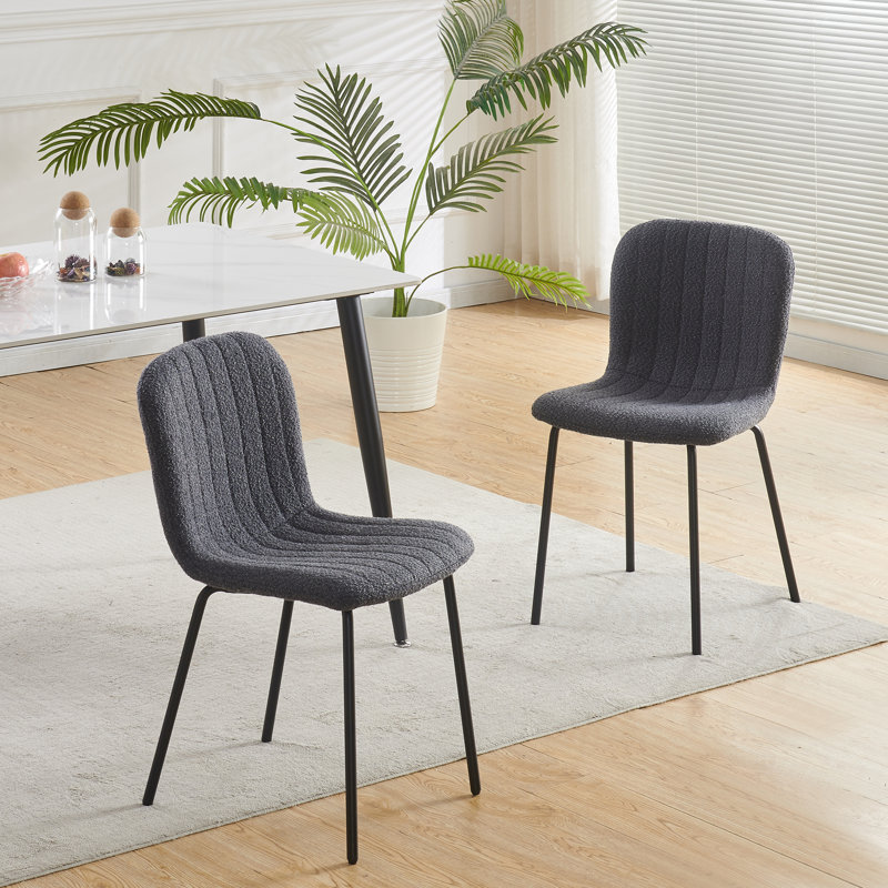 Linen Fabric Dining Chairs Upholstered Chairs, Dark Grey, Set Of 2