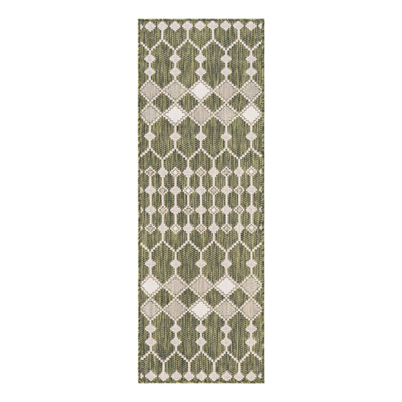 Green Traliccio Indoor/Outdoor Trellis Rug, Runner 2' x 6'