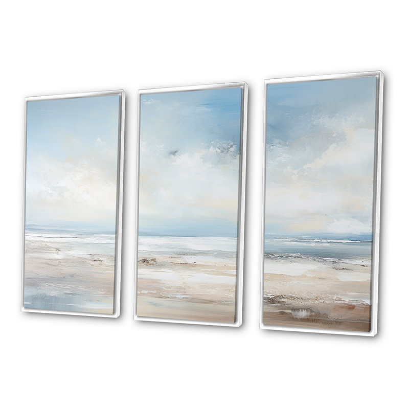 Poling - ensemble d'impression d'art mural océan côtier, H 28 po x l 36 po x P 1 po, Cadre flottant blanc