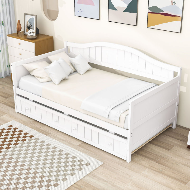 Lit de jour en bois avec couchette, Blanc
