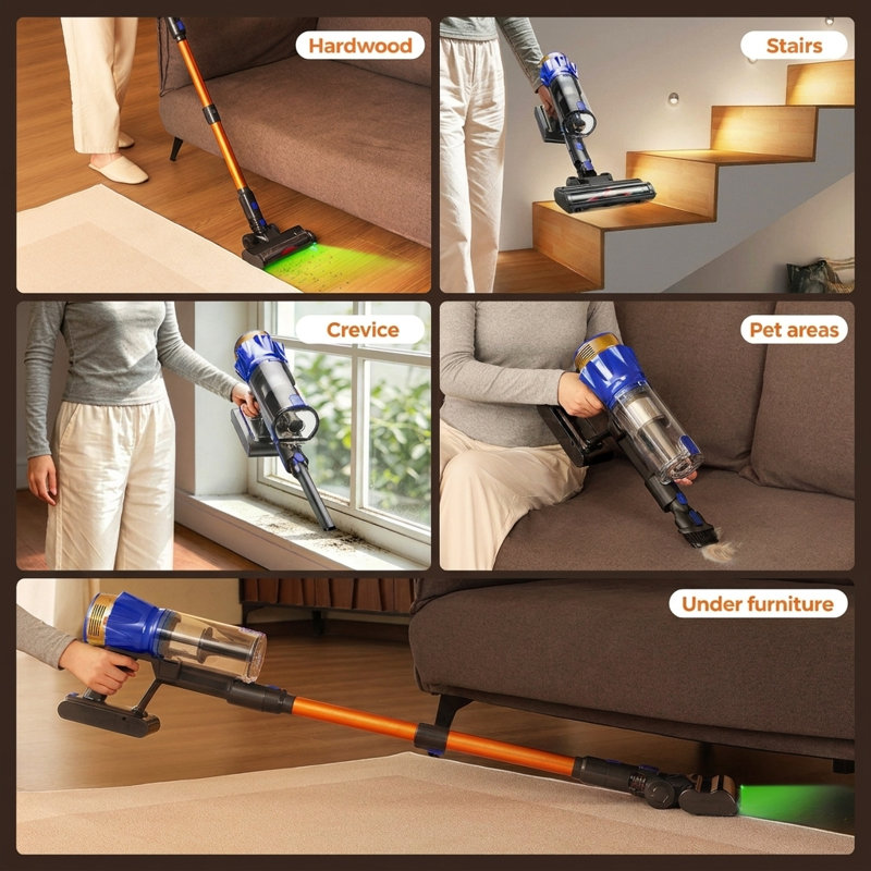 Aspirateur balai sans fil 450W / 40Kpa avec autonomie de 35 minutes et poubelle de 0,5L, Gold