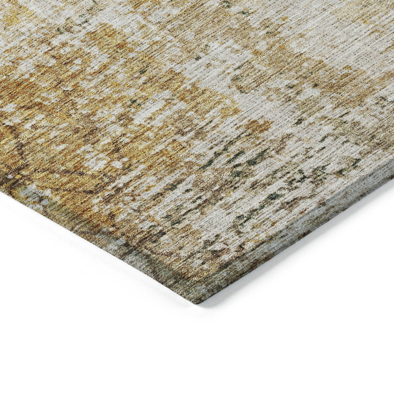 Red and Gold Synthetic Washable Rectangular Area Rug 3' x 5'