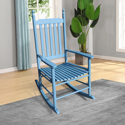 Chaise de véranda en bois bleue à bascule - Fabrication en bois franc massif pour un repos confortable Siège large et dossier à lattes Ensemble d'assemblage facile inclus Capacité de poids de 250 lb pour le balcon Repose-pieds à long terme
