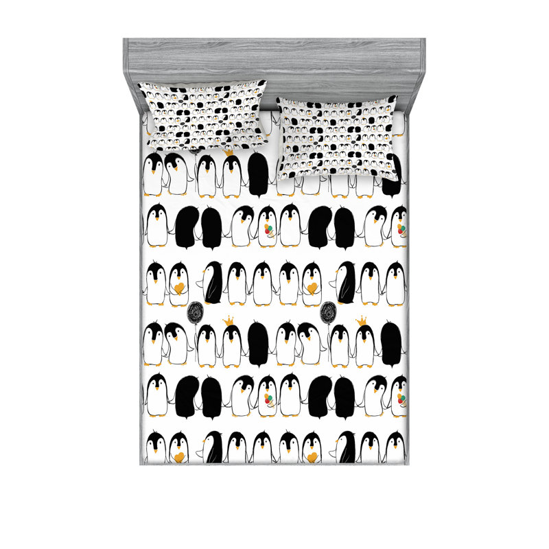 Ensemble de draps et taies décoratives Ambesonne Penguins, souci gris anthracite