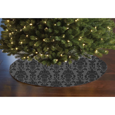 Poplin Damask Floral Tree Skirt Christmas Decoration 58" Round Skirt