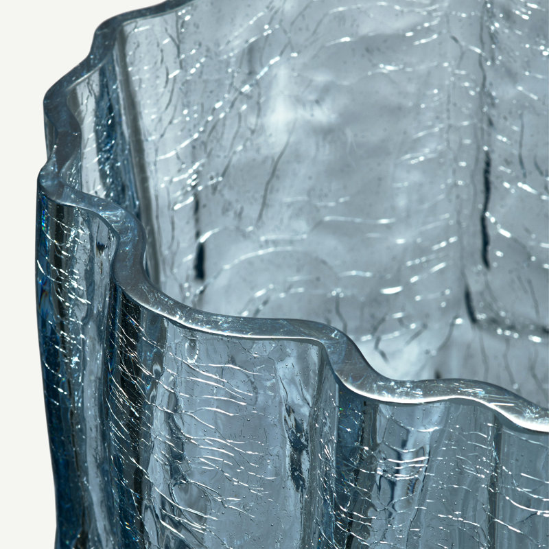 Crackle Glass Table Vase, 10.63" H x 7.87" W x 7.87" D, Blue