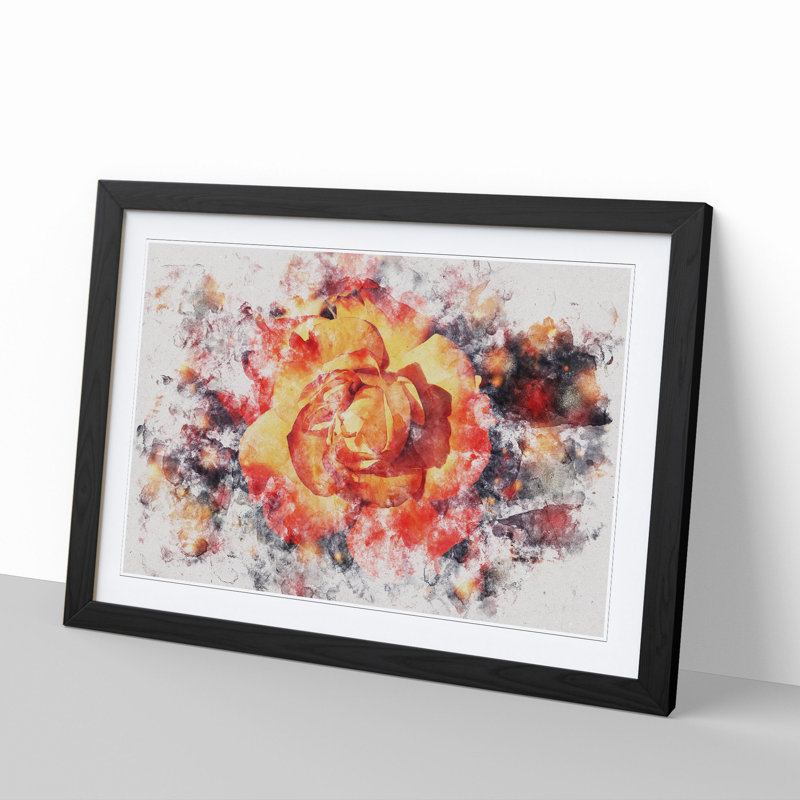 Orange Rose Flower - Picture Frame Painting, 48cm H x 65cm W x 2cm D, Black Framed