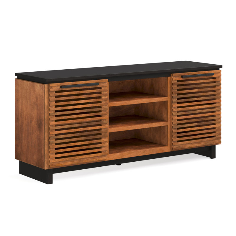 Meuble télé 63 po, pour téléviseur jusqu'à 70 po, sans assemblage, console en peuplier noir 63 po, compatible, assemblage et bois