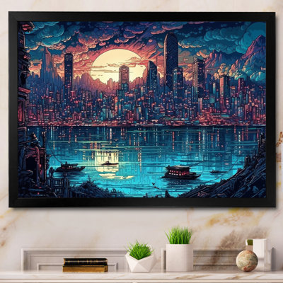 «Blue and Orange Metropolis Deco II», reproduction sur toile encadrée