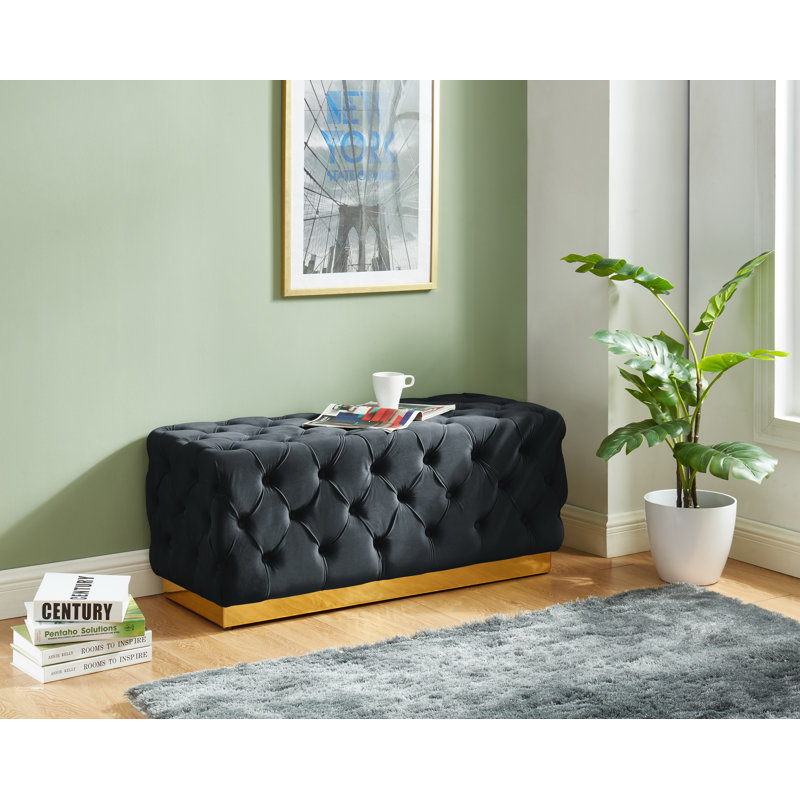 Brandace Velvet Upholstered Bench, Black