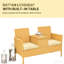 Mobilier d'extérieur avec table intégrée, housses de coussins lavables, protégé, idéal pour les petits patios. Plateau en bois rabattable, coussins amovibles, structure en acier, parfait pour les petits jardins.