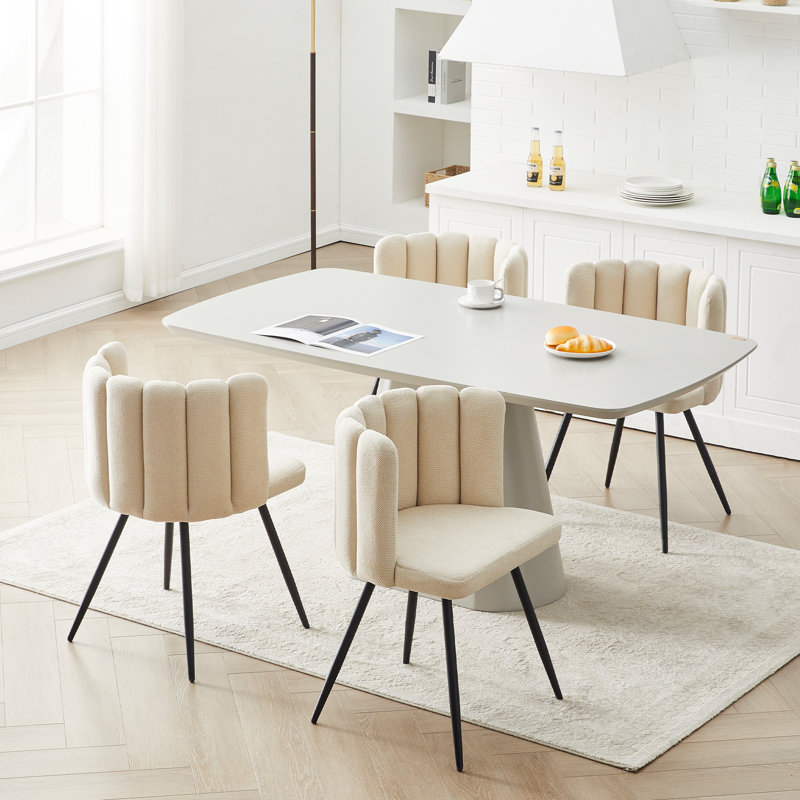 50cm H Fabric Upholstered Metal Side Chair, Beige