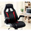 Fauteuil de bureau contemporain rembourré, noir avec accents argentés et rouges, hauteur réglable, pieds à roulettes pour les tâches et siège réglable, utilisation professionnelle