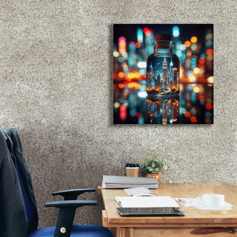 «City In The Bottle» par Rey Klimt, art mural sur toile, H 26 po x l 26 po x P 1,5 po