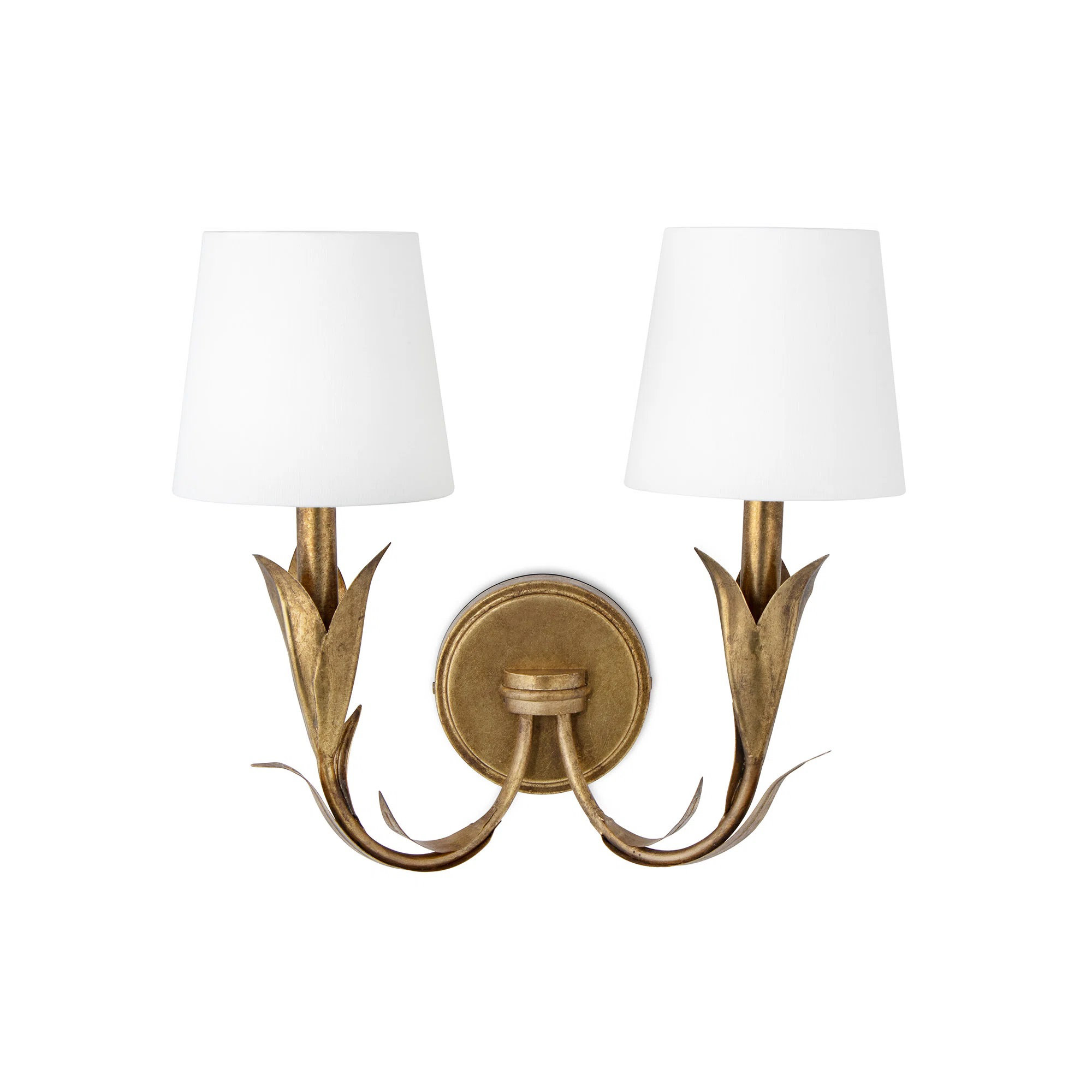 River Reed 2 Light Dimmable Armed Sconce, Antique Gold Leaf