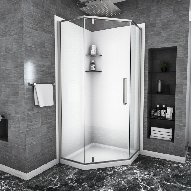 Cabine de douche semi-rectangulaire, 34 1/8 po x 72 po, nickel brossé - Accessoire de salle de bain de qualité