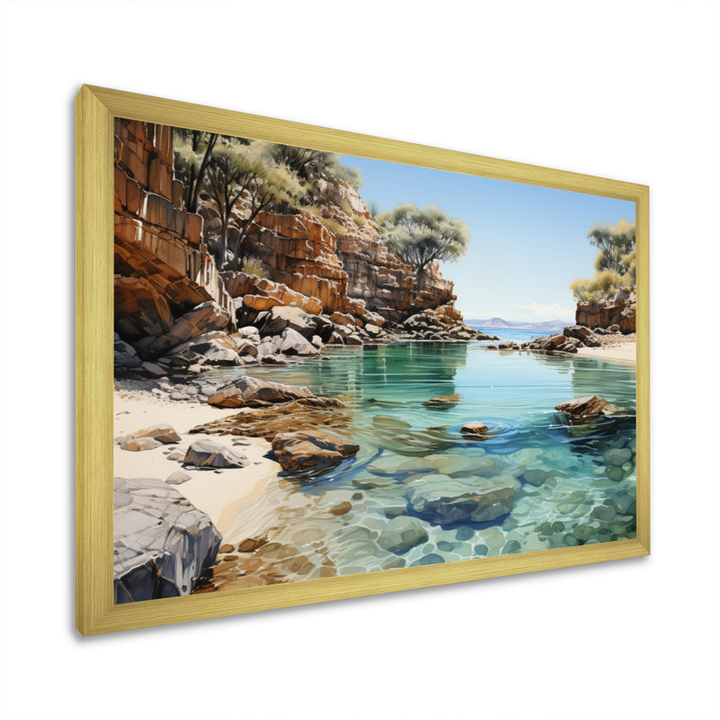 Bevard Rocky Beach Isolé sur toile, H 24 po x l 32 po x P 1 po, Cadre doré simple