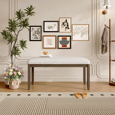 Banc rembourré en lin Mid-Century